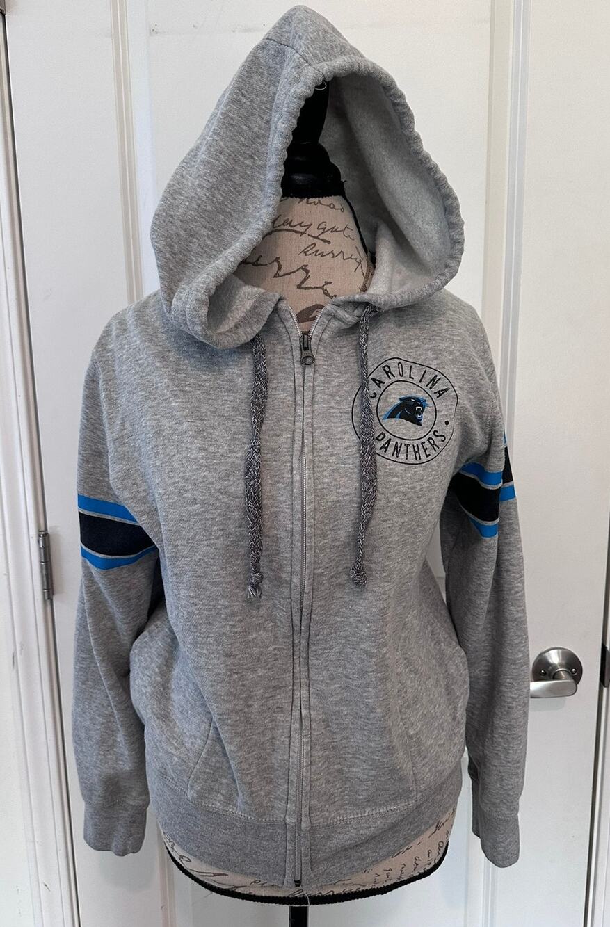Panthers NFL Juniors sz XL Girl's Zip Up Fleece Hoodie Glitter Detail on Helmet